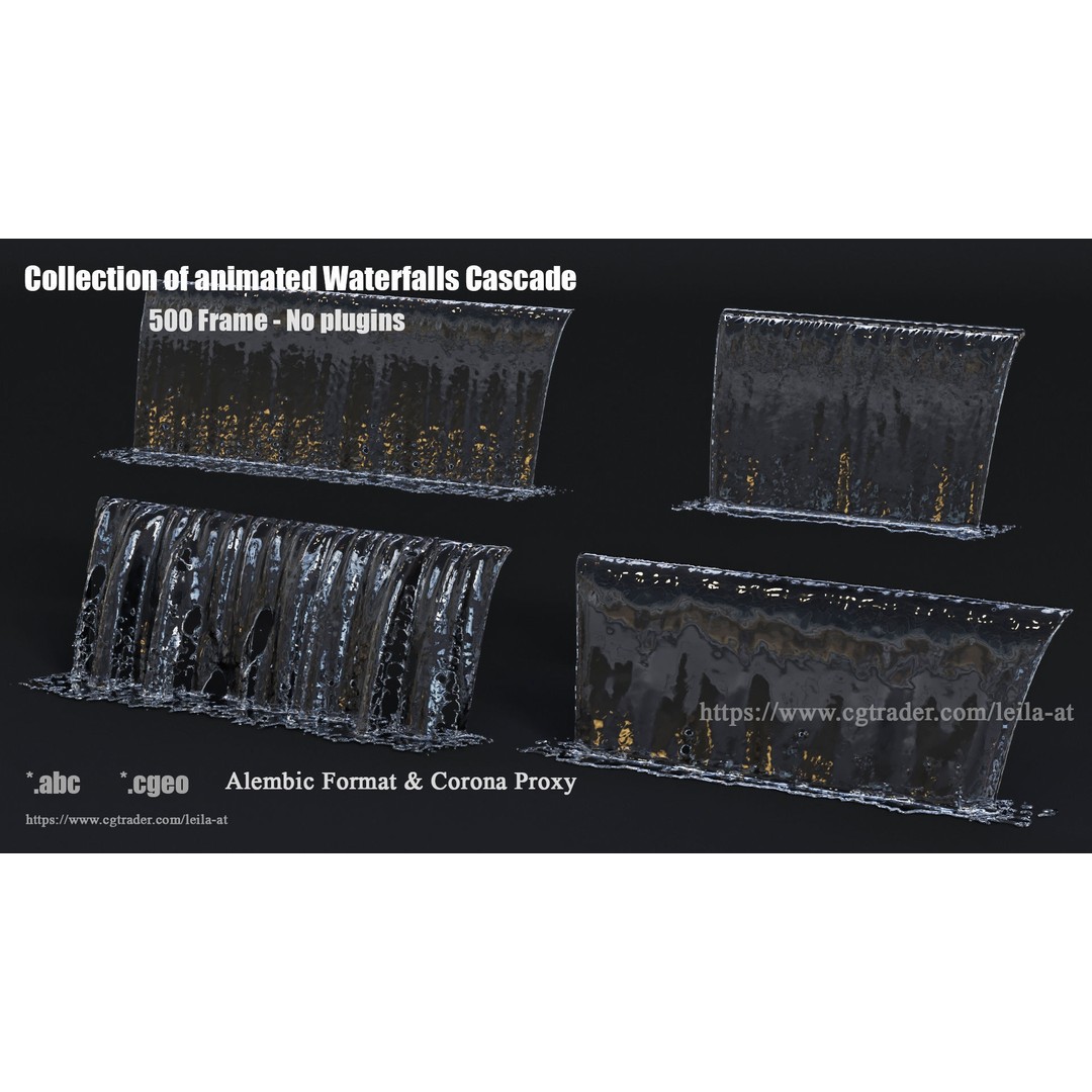 Animated Waterfall 3D Model – 30 Cascading Fountains, Alembic & Corona Proxy - View 5