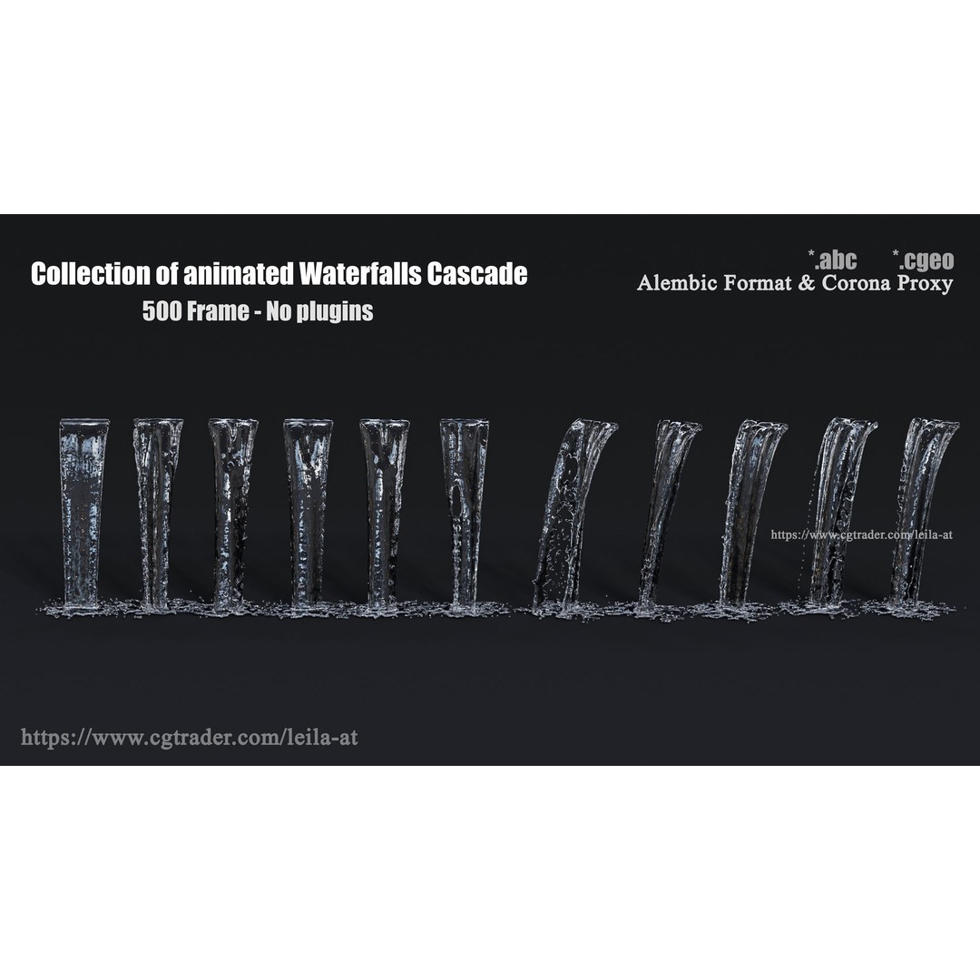 Animated Waterfall 3D Model – 30 Cascading Fountains, Alembic & Corona Proxy - View 6