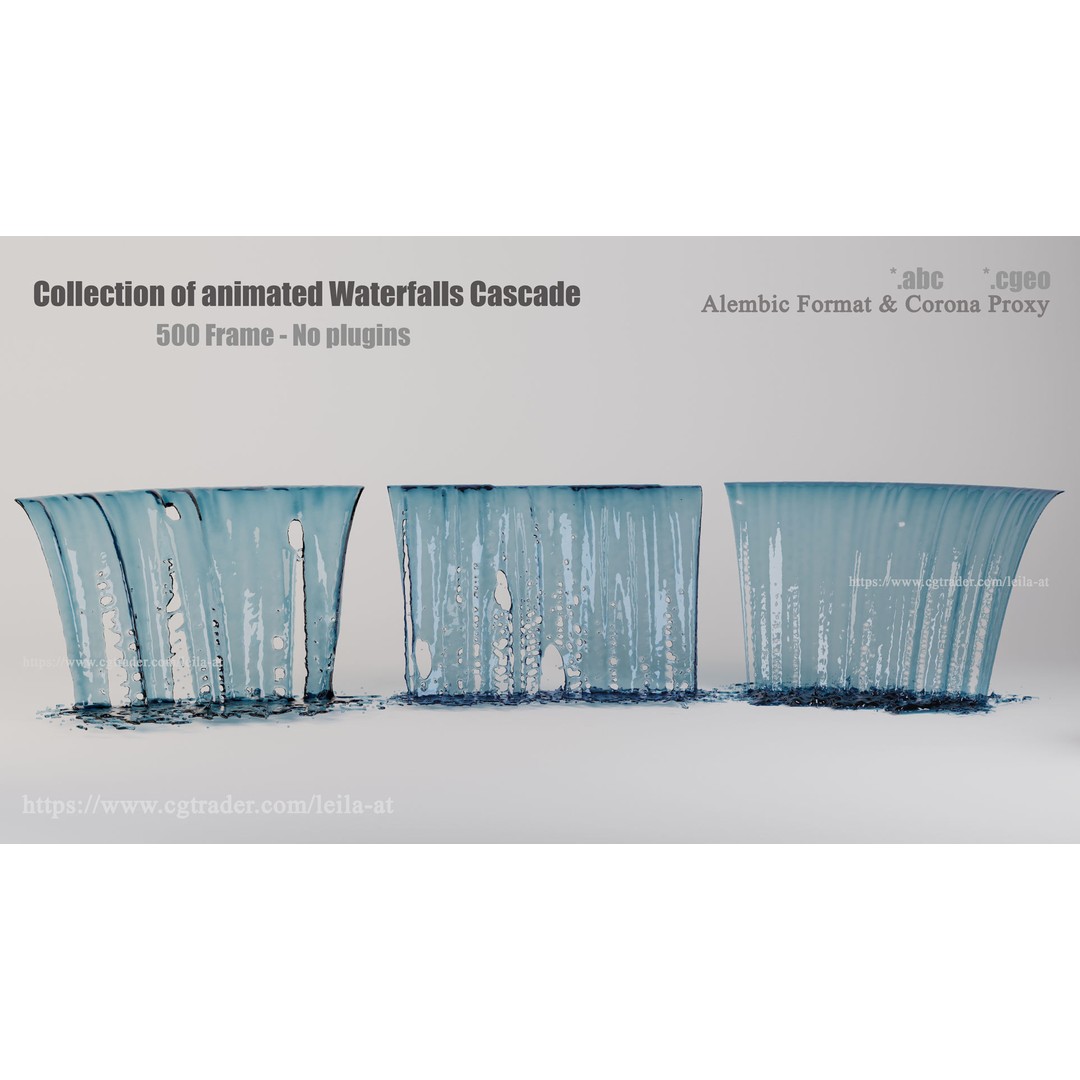 Animated Waterfall 3D Model – 30 Cascading Fountains, Alembic & Corona Proxy - View 7