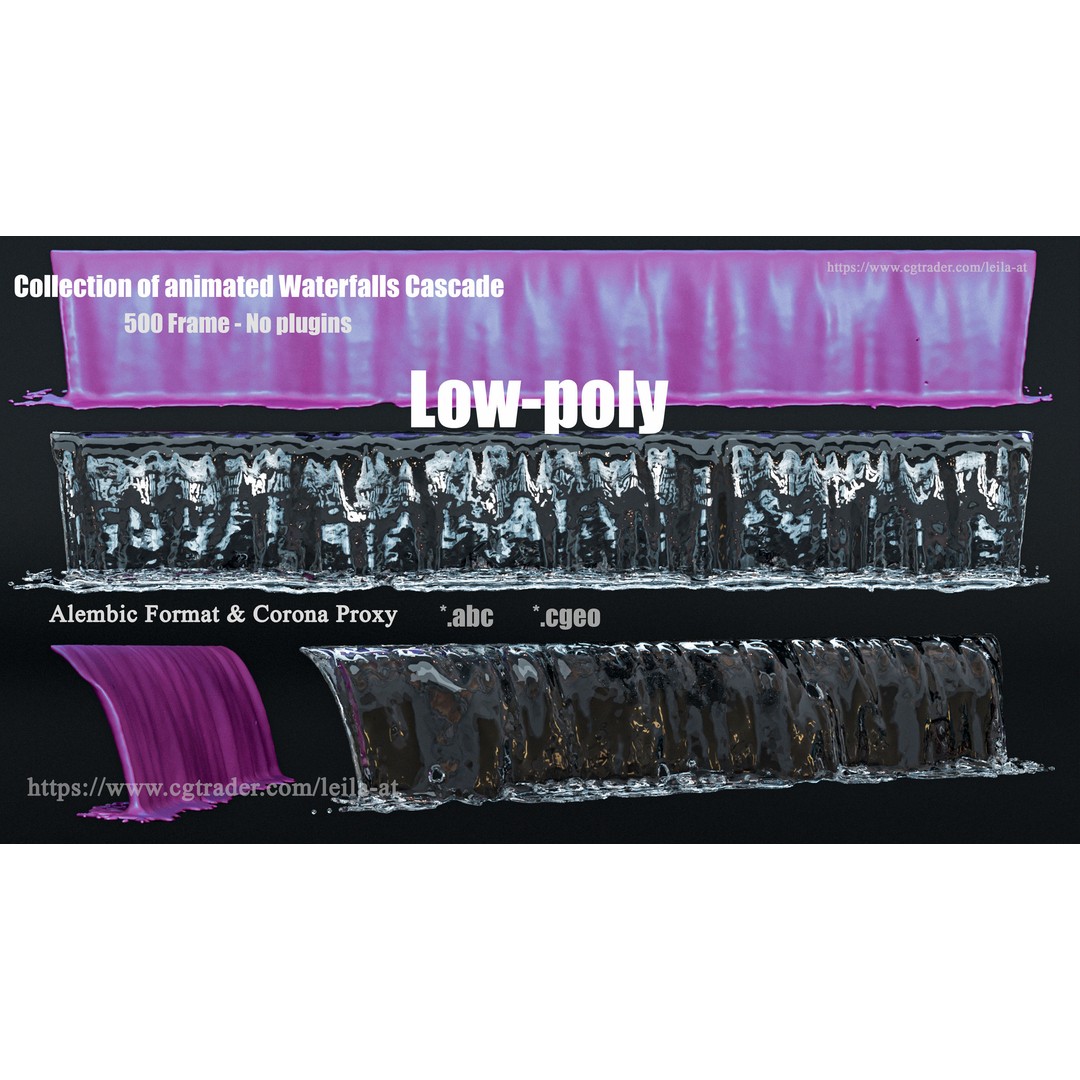 Animated Waterfall 3D Model – 30 Cascading Fountains, Alembic & Corona Proxy - View 9