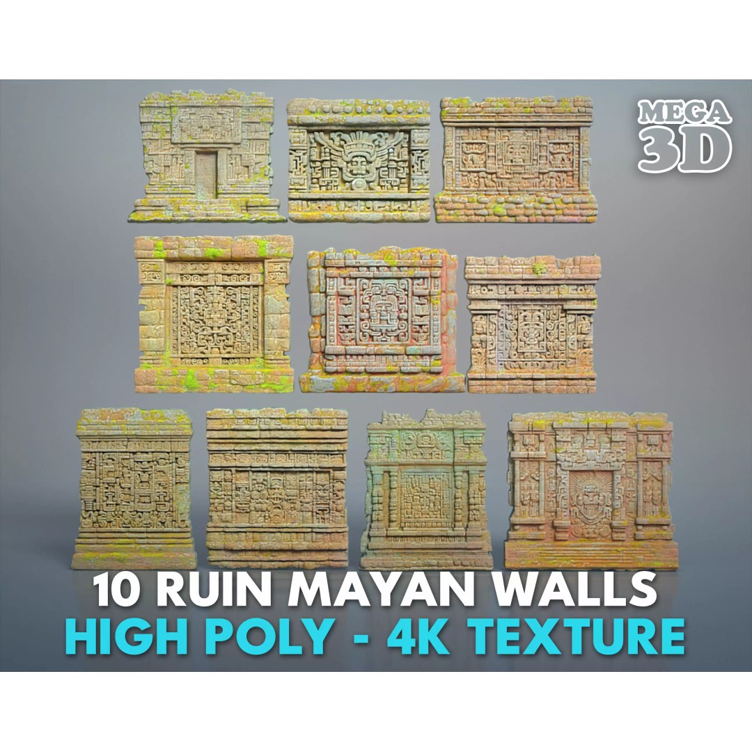 Mayan Temple Walls 3D Model – High Poly Architectural Asset, FBX - View 2