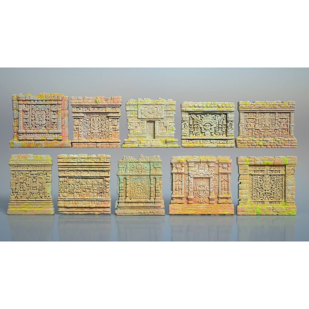 Mayan Temple Walls 3D Model – High Poly Architectural Asset, FBX - View 3