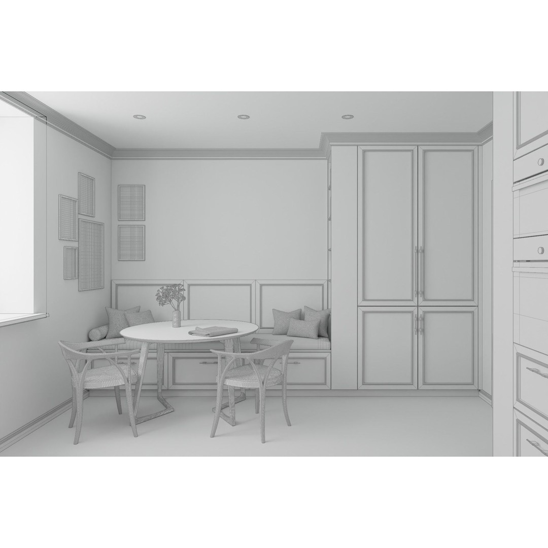 L-Shape Kitchen 3D Model – Contemporary Classic Design, FBX, Blender