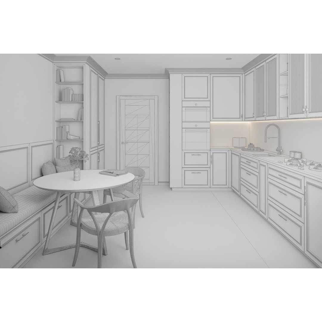 L-Shape Kitchen 3D Model – Contemporary Classic Design, FBX, Blender - View 5