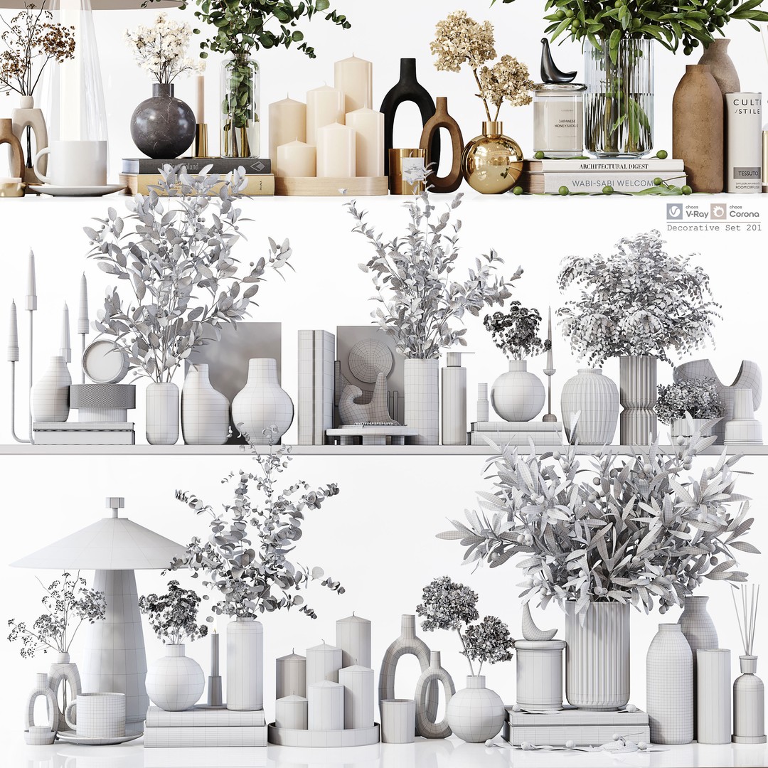 Pampas Grass Decorative Set 3D Model – High Poly Interior Asset, FBX, OBJ