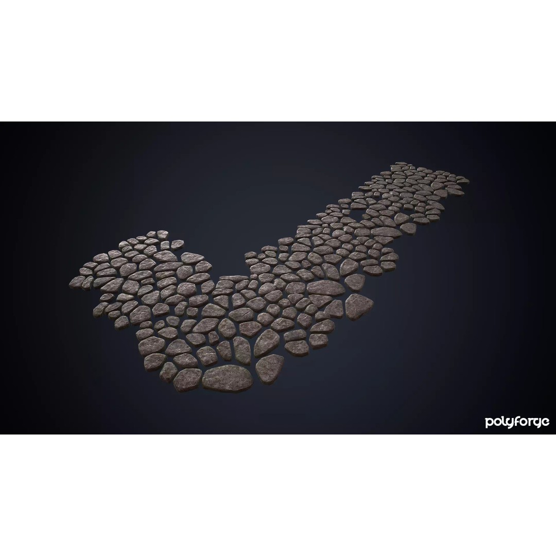 Chunky Cobble Stone Path 3D Model – Low Poly Game Asset, FBX - View 2