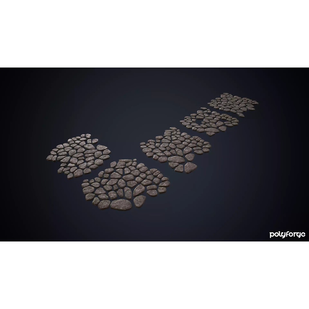 Chunky Cobble Stone Path 3D Model – Low Poly Game Asset, FBX - View 3