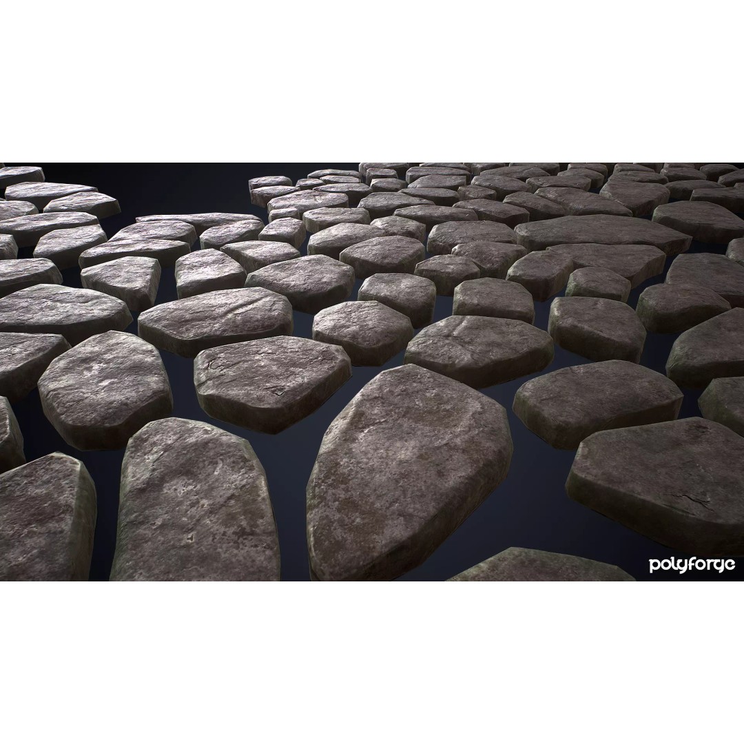 Chunky Cobble Stone Path 3D Model – Low Poly Game Asset, FBX - View 4