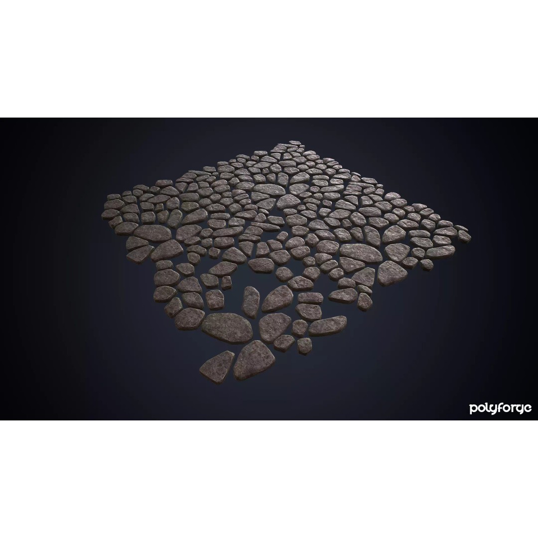 Chunky Cobble Stone Path 3D Model – Low Poly Game Asset, FBX - View 5
