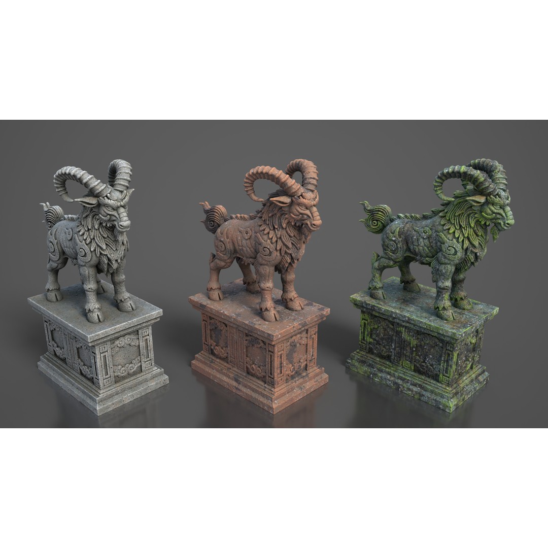 Ancient Statue 3D Model – Low Poly PBR Asset, FBX, OBJ - View 14