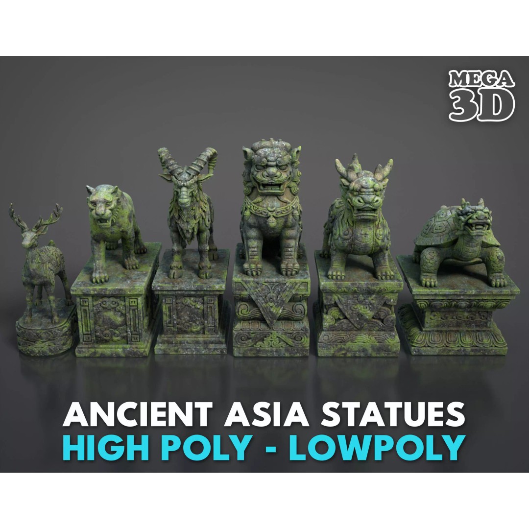Ancient Statue 3D Model – Low Poly PBR Asset, FBX, OBJ - View 2