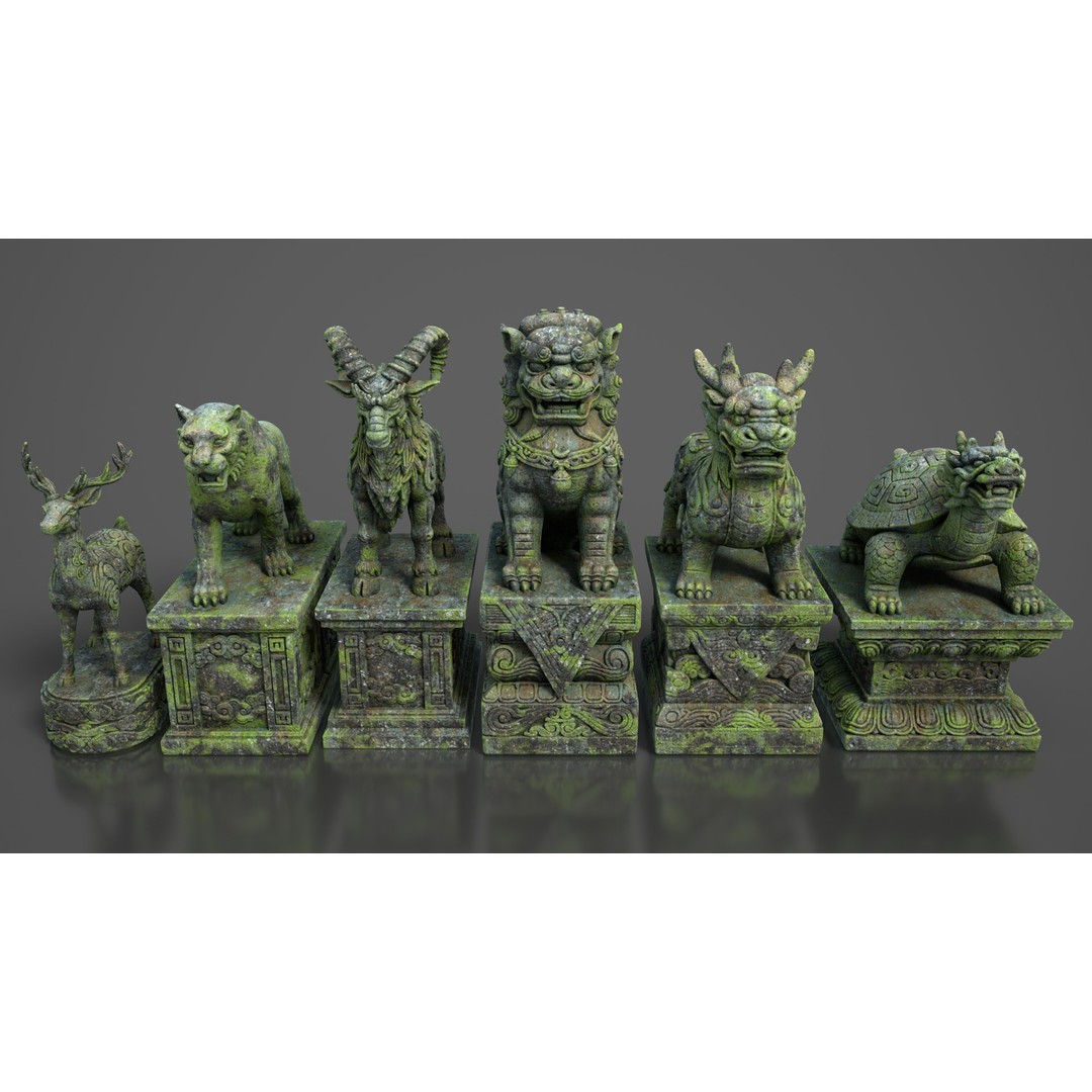 Ancient Statue 3D Model – Low Poly PBR Asset, FBX, OBJ - View 3