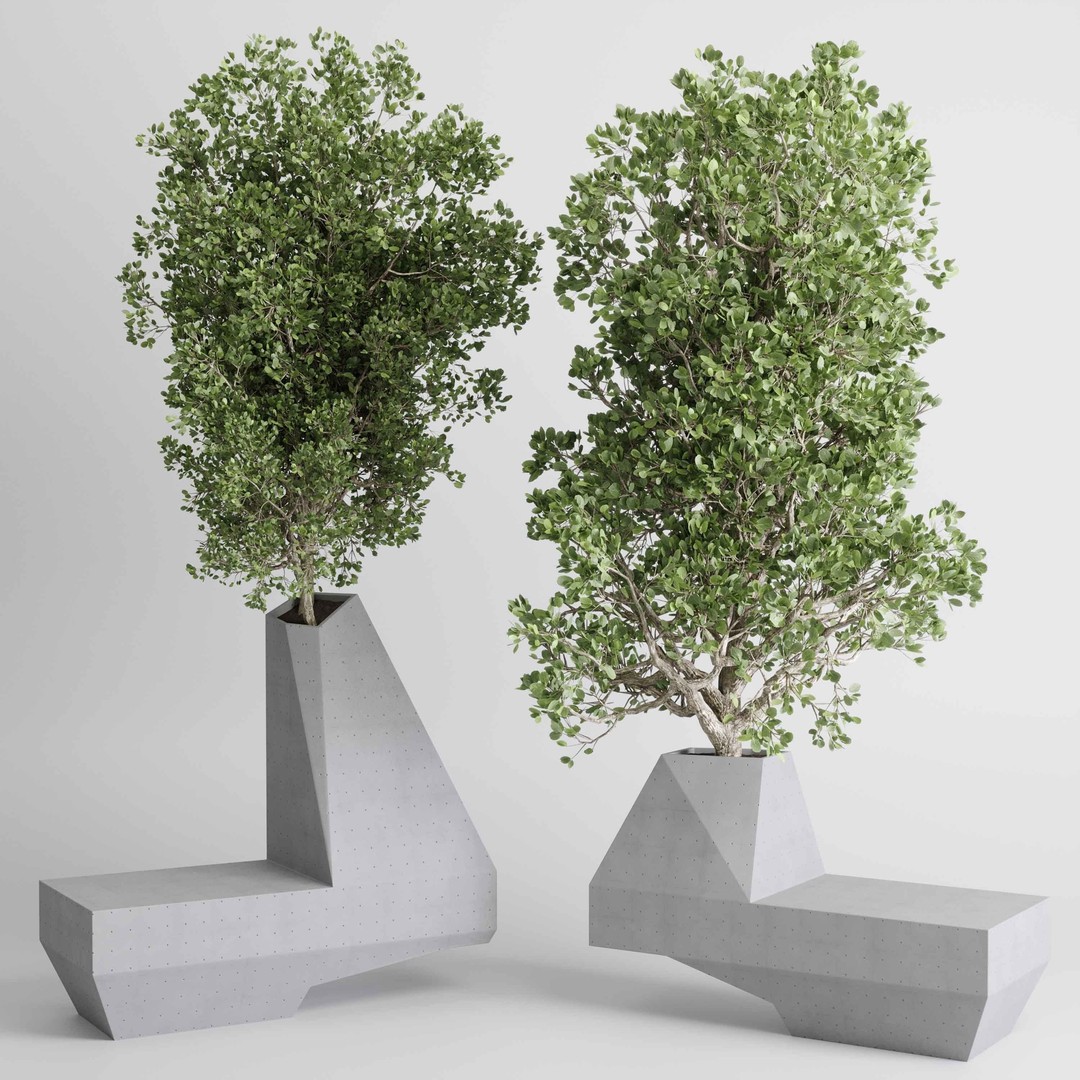 Concrete Box Plants on Stand 3D Model – Urban Furniture Bench, PBR - View 7