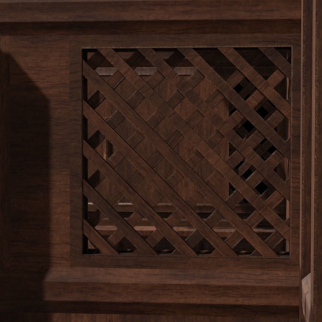 Confessional 3D Model – Gothic Design, Rigged, PBR Textures, FBX - View 10