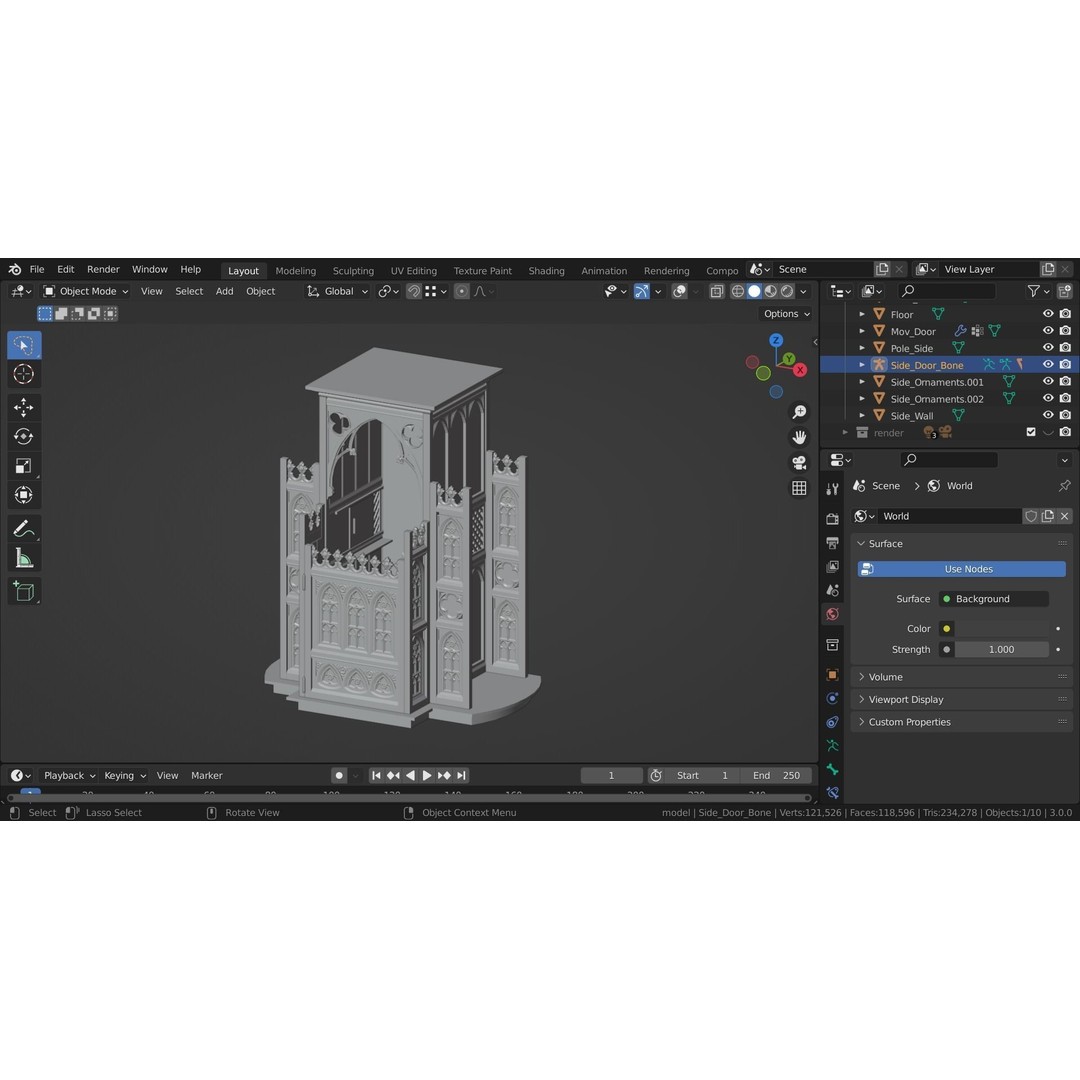 Confessional 3D Model – Gothic Design, Rigged, PBR Textures, FBX - View 15