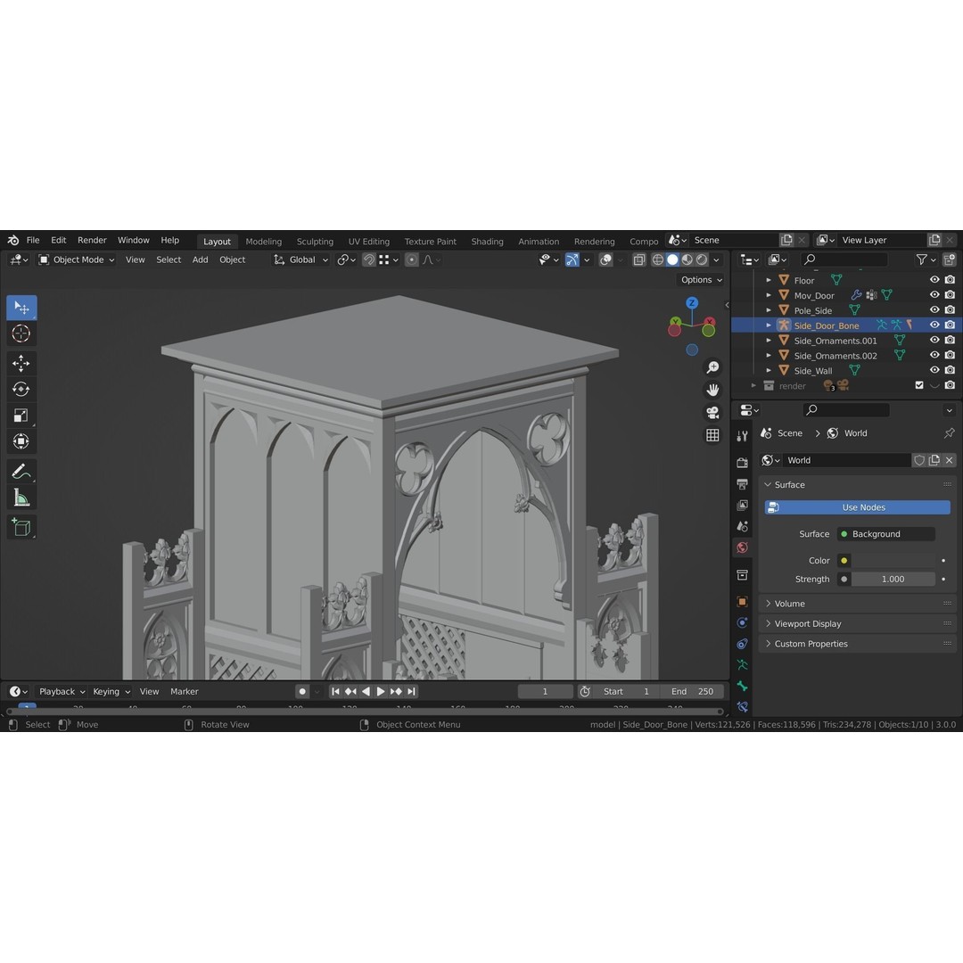 Confessional 3D Model – Gothic Design, Rigged, PBR Textures, FBX - View 16