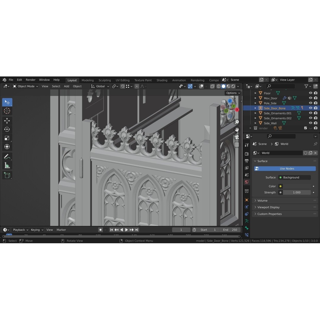 Confessional 3D Model – Gothic Design, Rigged, PBR Textures, FBX - View 17