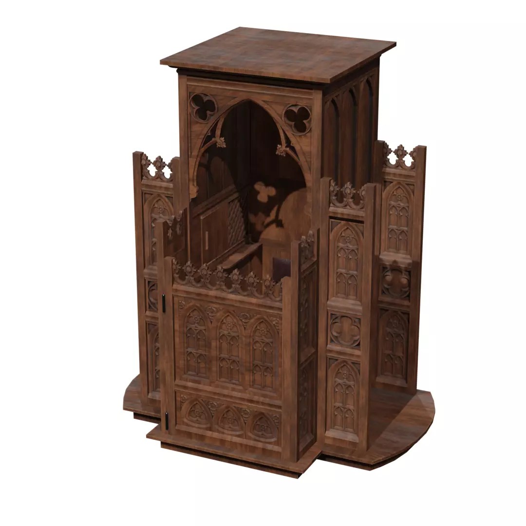 Confessional 3D Model – Gothic Design, Rigged, PBR Textures, FBX - View 2