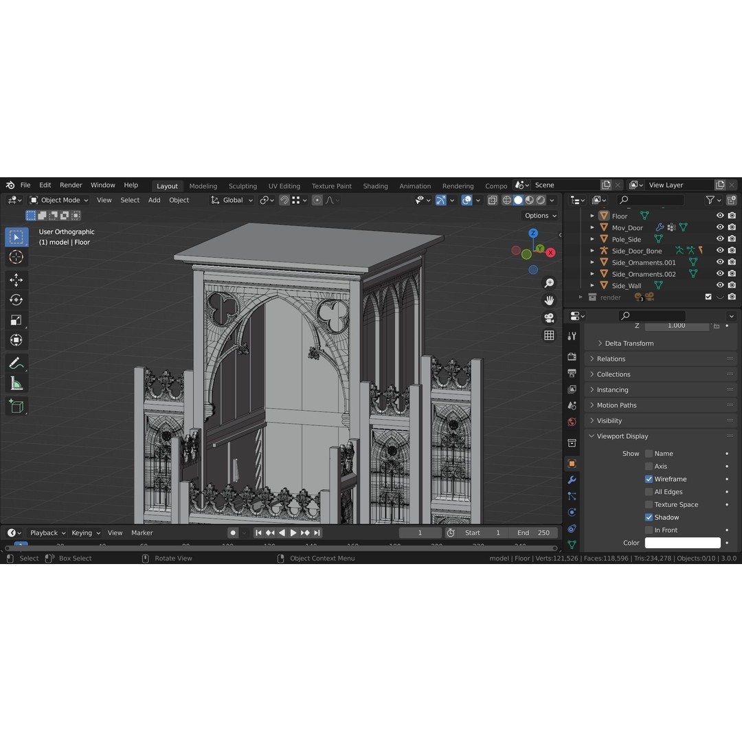 Confessional 3D Model – Gothic Design, Rigged, PBR Textures, FBX - View 21