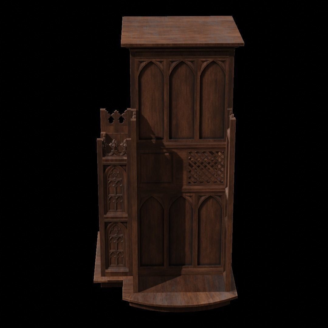 Confessional 3D Model – Gothic Design, Rigged, PBR Textures, FBX - View 27