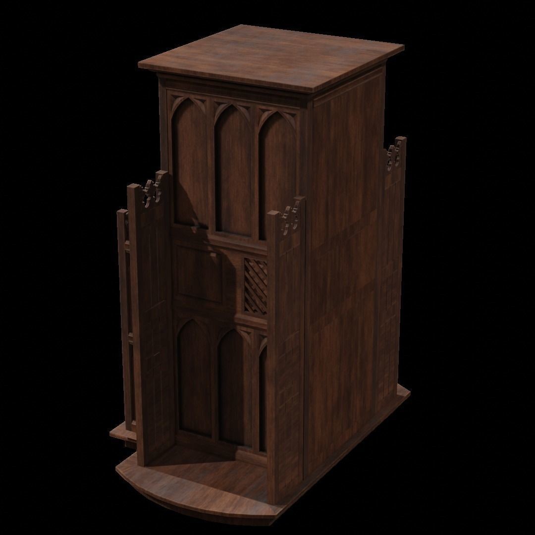 Confessional 3D Model – Gothic Design, Rigged, PBR Textures, FBX - View 28
