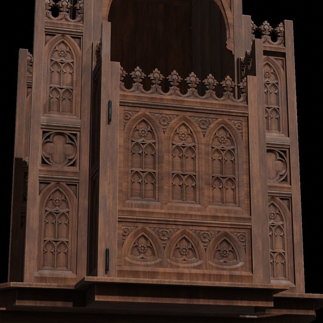 Confessional 3D Model – Gothic Design, Rigged, PBR Textures, FBX - View 3