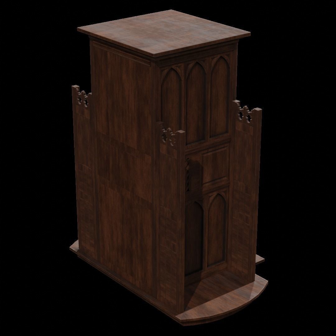 Confessional 3D Model – Gothic Design, Rigged, PBR Textures, FBX - View 31