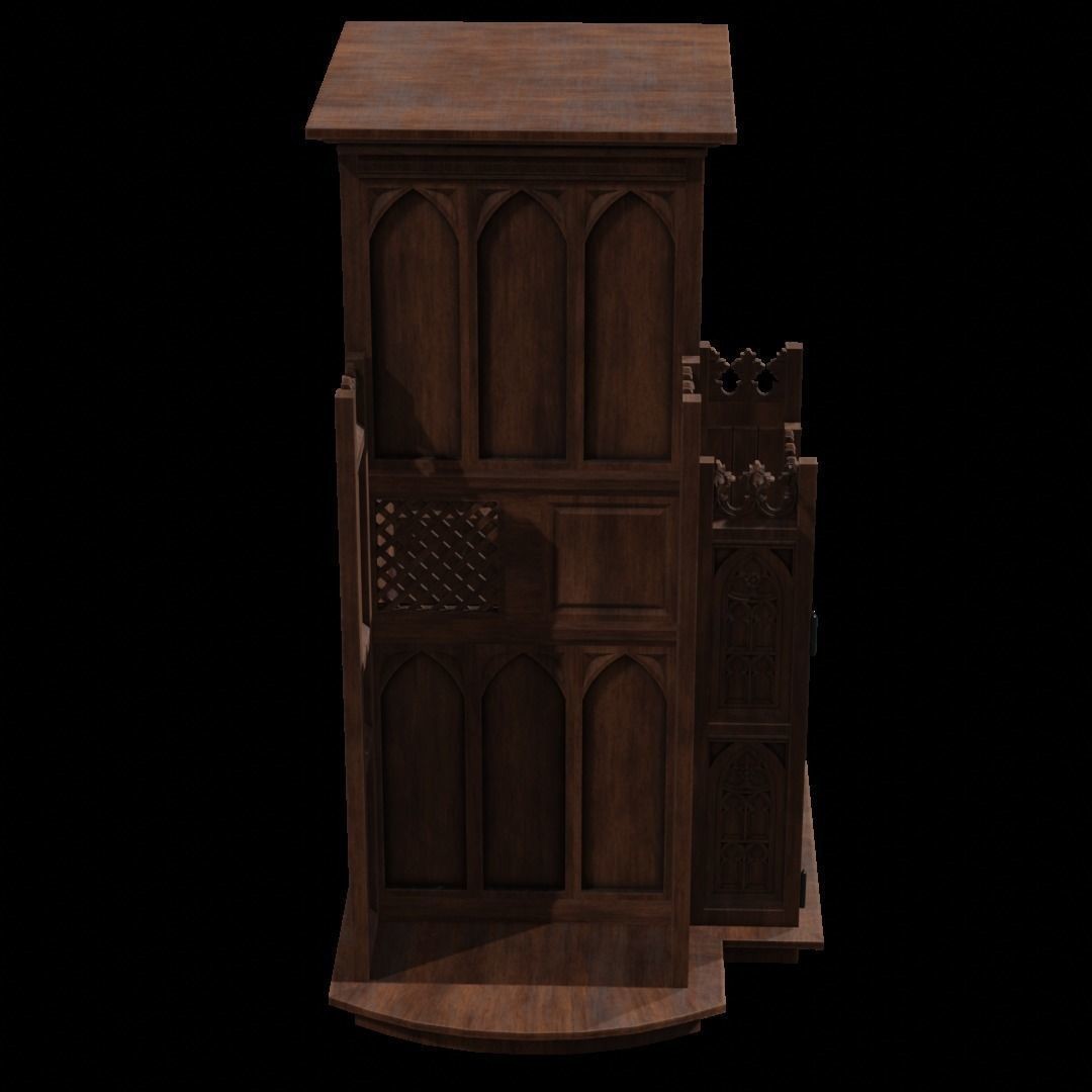 Confessional 3D Model – Gothic Design, Rigged, PBR Textures, FBX - View 32
