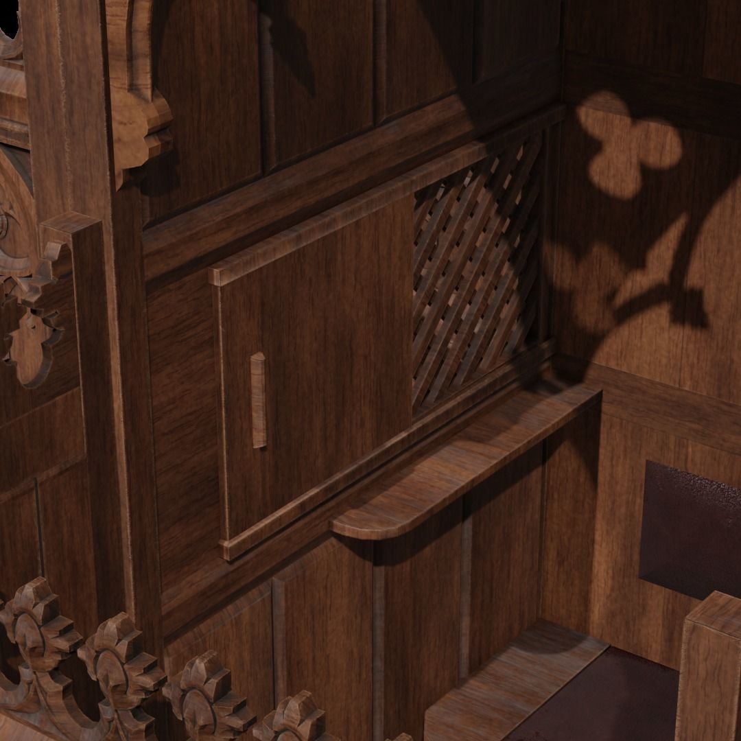 Confessional 3D Model – Gothic Design, Rigged, PBR Textures, FBX - View 5
