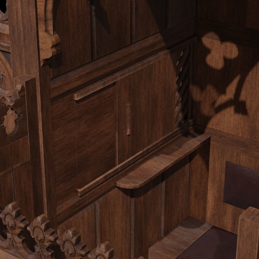 Confessional 3D Model – Gothic Design, Rigged, PBR Textures, FBX - View 6