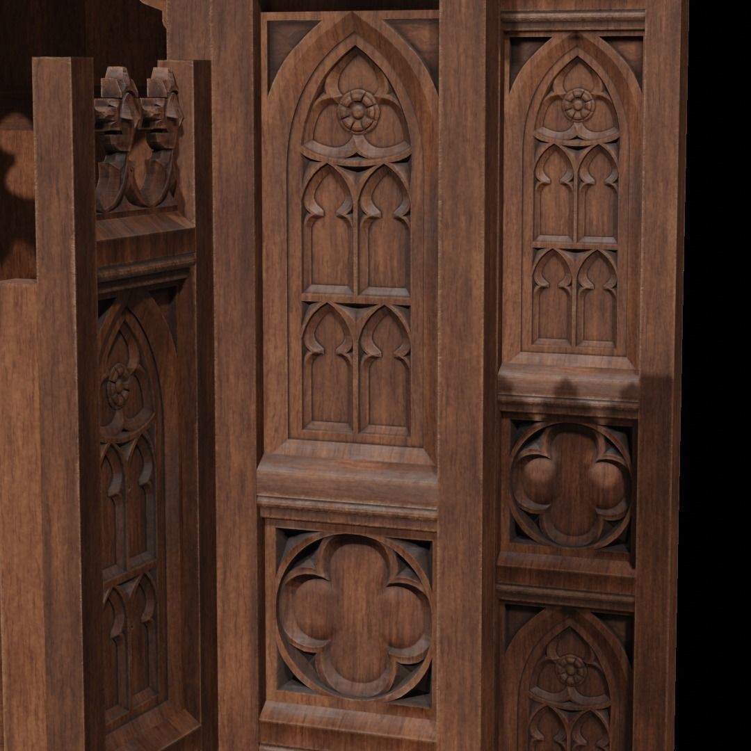 Confessional 3D Model – Gothic Design, Rigged, PBR Textures, FBX - View 8