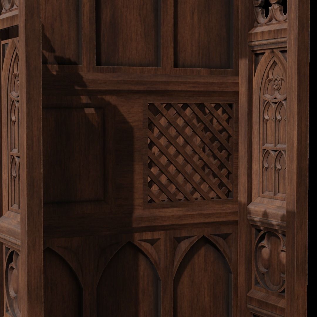 Confessional 3D Model – Gothic Design, Rigged, PBR Textures, FBX - View 9