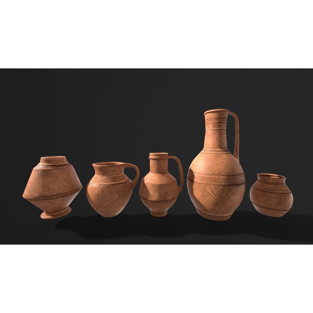 Medieval Ancient Pottery 3D Model – Low Poly PBR Game Asset, FBX - View 3