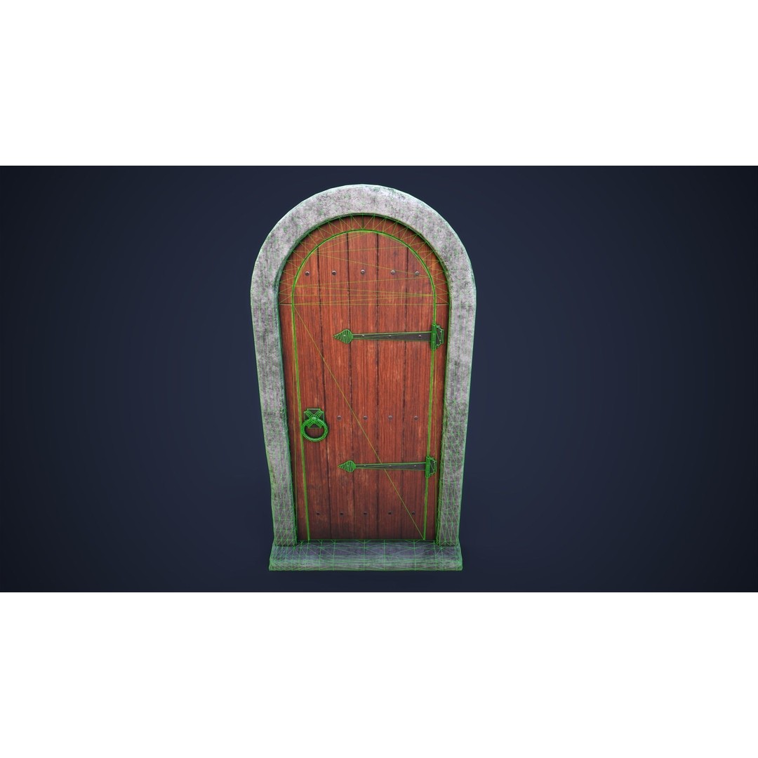 Old Front Door 3D Model – Low Poly PBR Game Asset, FBX, OBJ