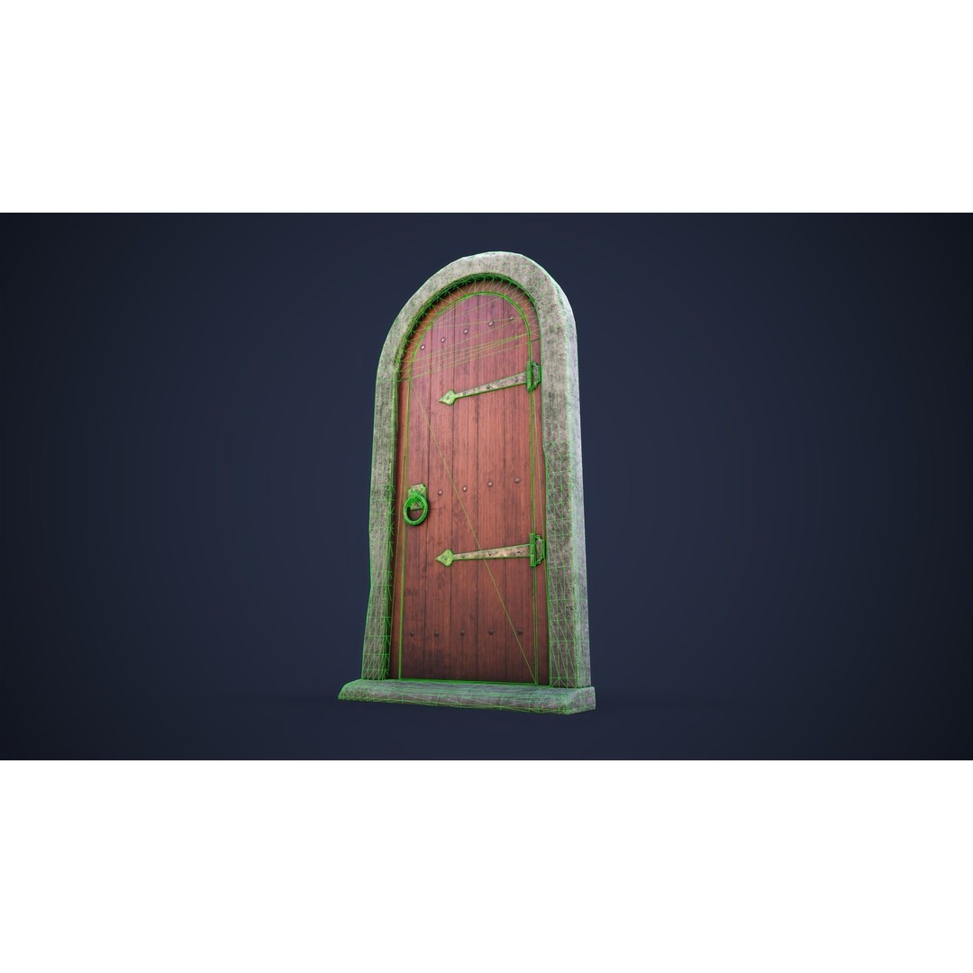 Old Front Door 3D Model – Low Poly PBR Game Asset, FBX, OBJ - View 10