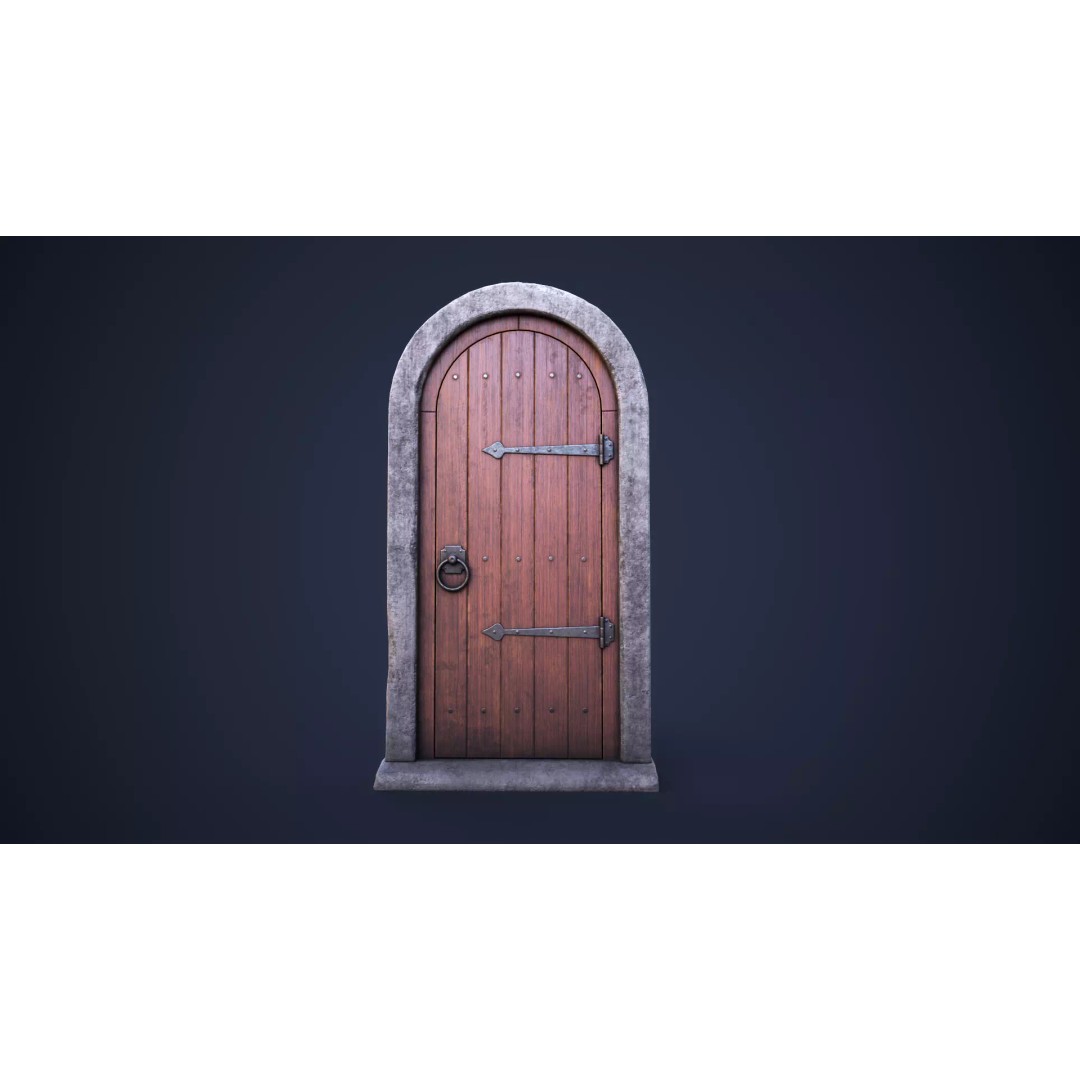 Old Front Door 3D Model – Low Poly PBR Game Asset, FBX, OBJ - View 2