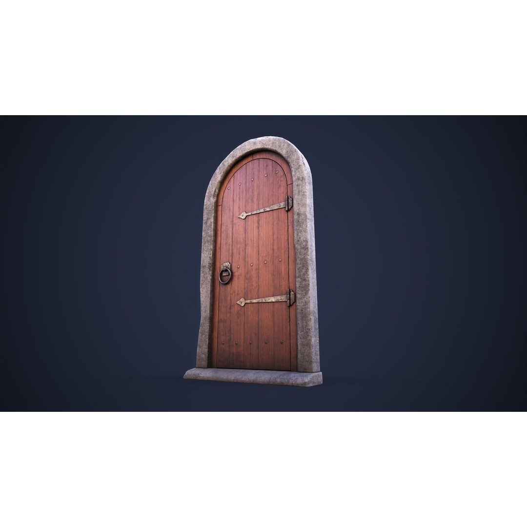 Old Front Door 3D Model – Low Poly PBR Game Asset, FBX, OBJ - View 3