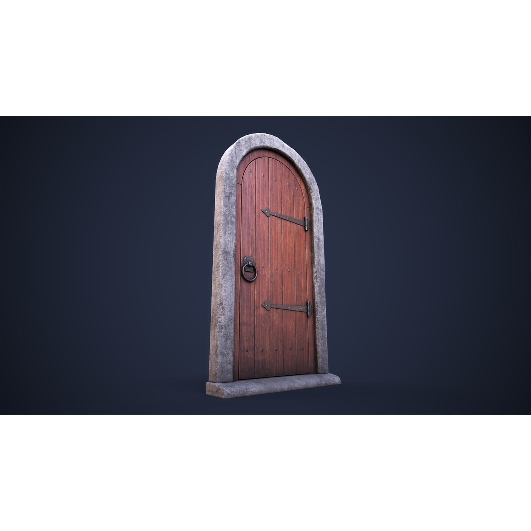 Old Front Door 3D Model – Low Poly PBR Game Asset, FBX, OBJ - View 4