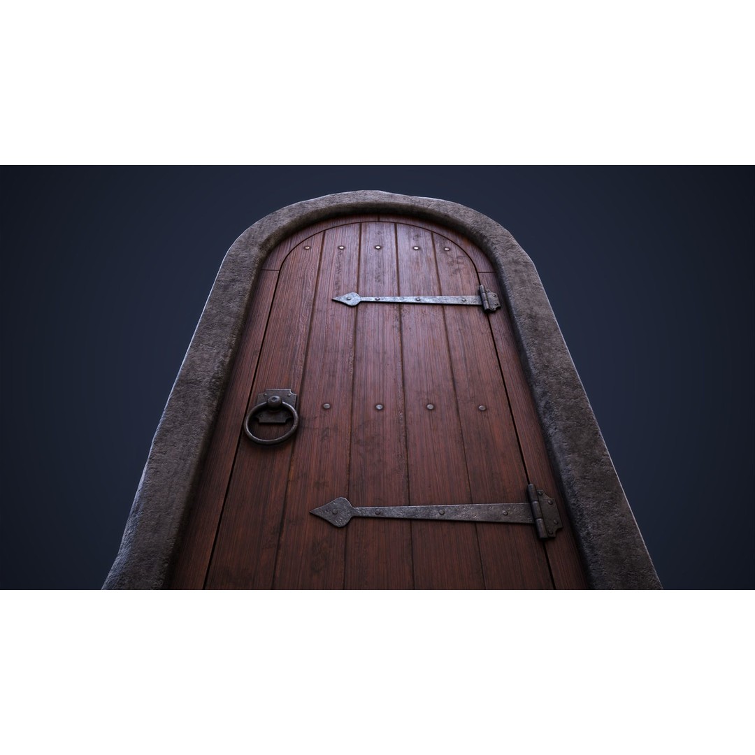 Old Front Door 3D Model – Low Poly PBR Game Asset, FBX, OBJ - View 6