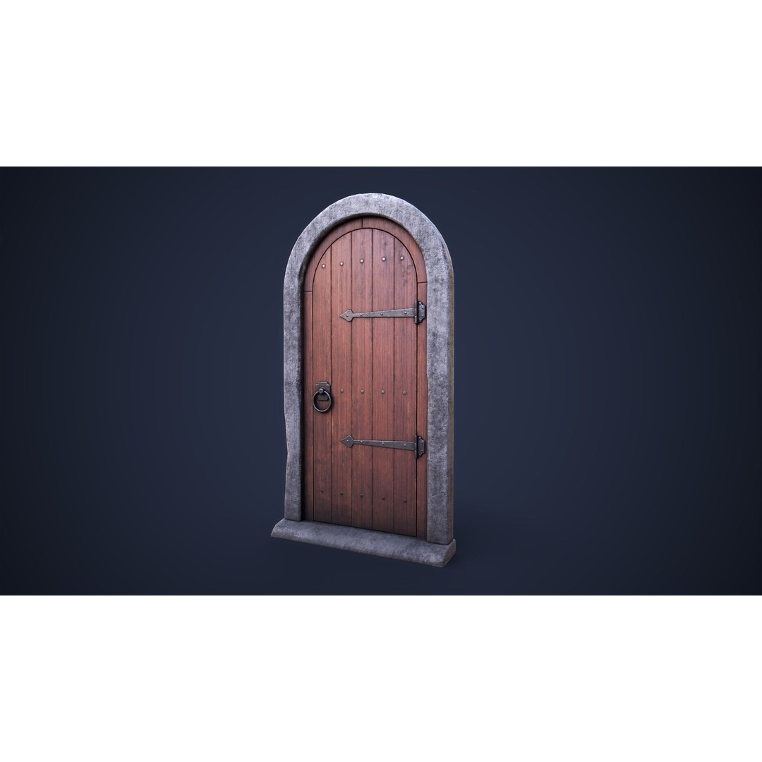 Old Front Door 3D Model – Low Poly PBR Game Asset, FBX, OBJ - View 7