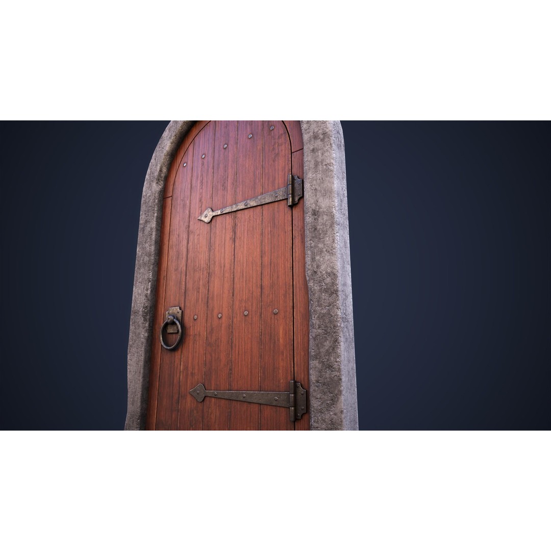 Old Front Door 3D Model – Low Poly PBR Game Asset, FBX, OBJ - View 8