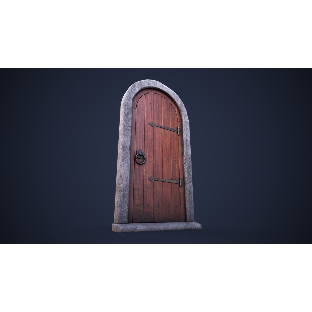 Old Front Door 3D Model – Low Poly PBR Game Asset, FBX, OBJ - View 9