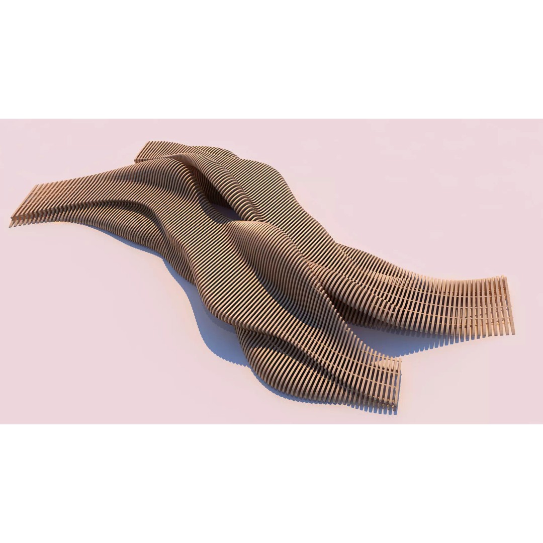 Tie Bench 3D Model – Parametric Outdoor Furniture, FBX, PBR - View 2