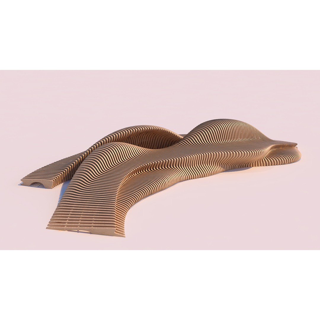 Tie Bench 3D Model – Parametric Outdoor Furniture, FBX, PBR - View 4