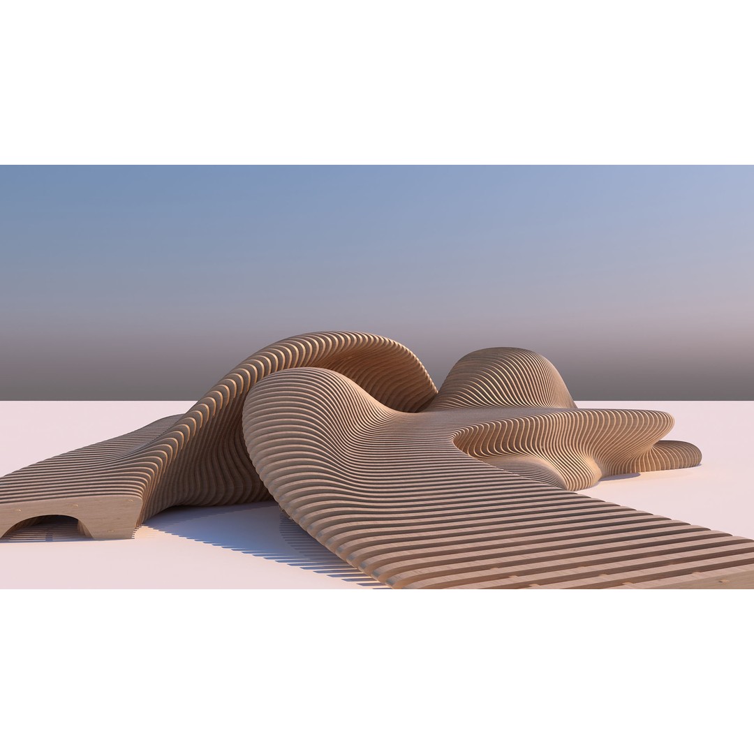 Tie Bench 3D Model – Parametric Outdoor Furniture, FBX, PBR - View 6
