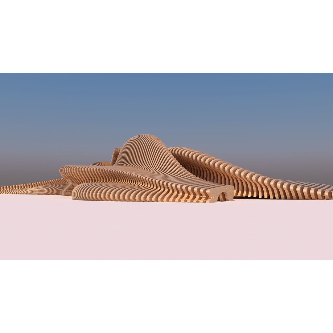Tie Bench 3D Model – Parametric Outdoor Furniture, FBX, PBR - View 7