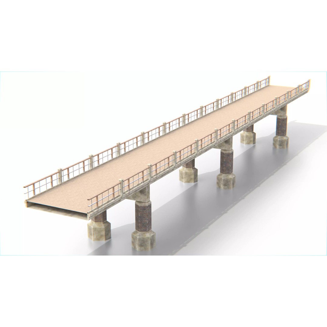 Concrete Bridge 3D Model – Low Poly Modular Structure, FBX, OBJ - View 2