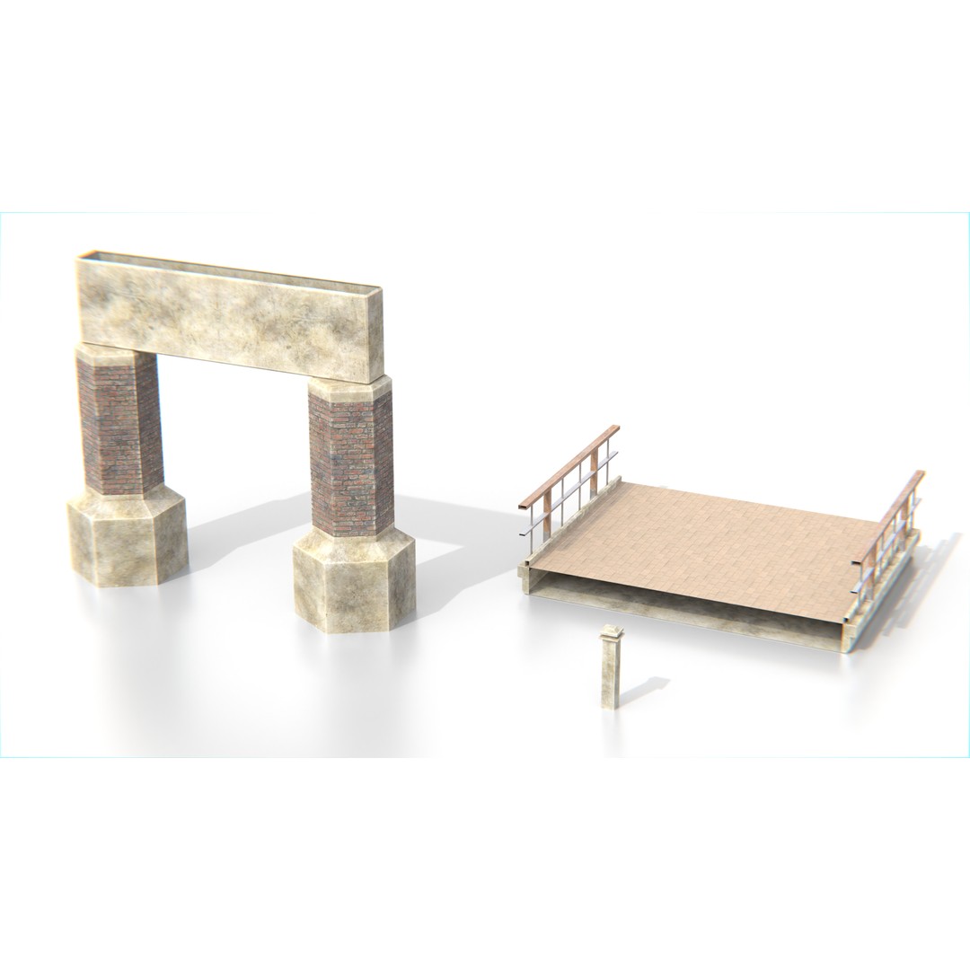 Concrete Bridge 3D Model – Low Poly Modular Structure, FBX, OBJ - View 3