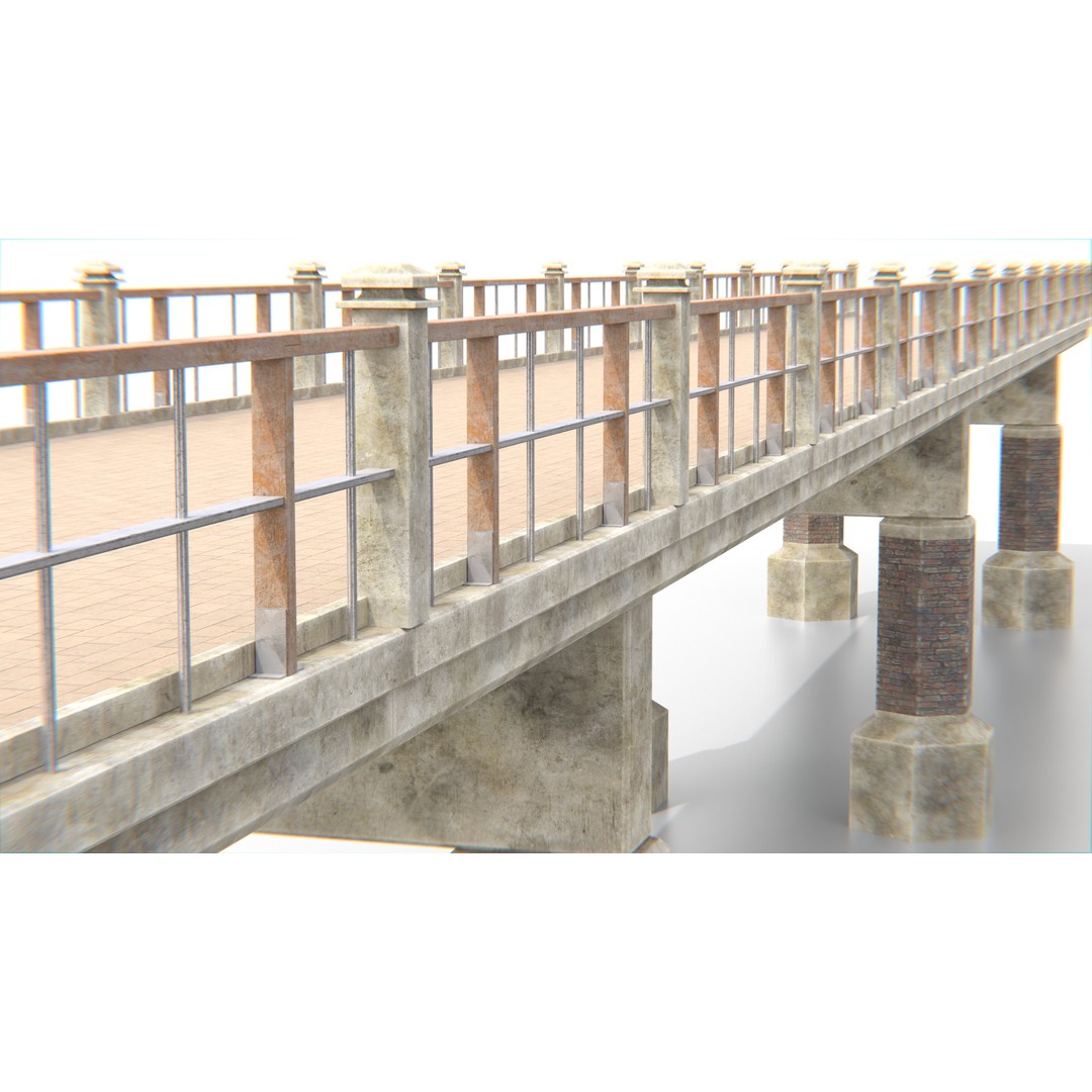 Concrete Bridge 3D Model – Low Poly Modular Structure, FBX, OBJ - View 8