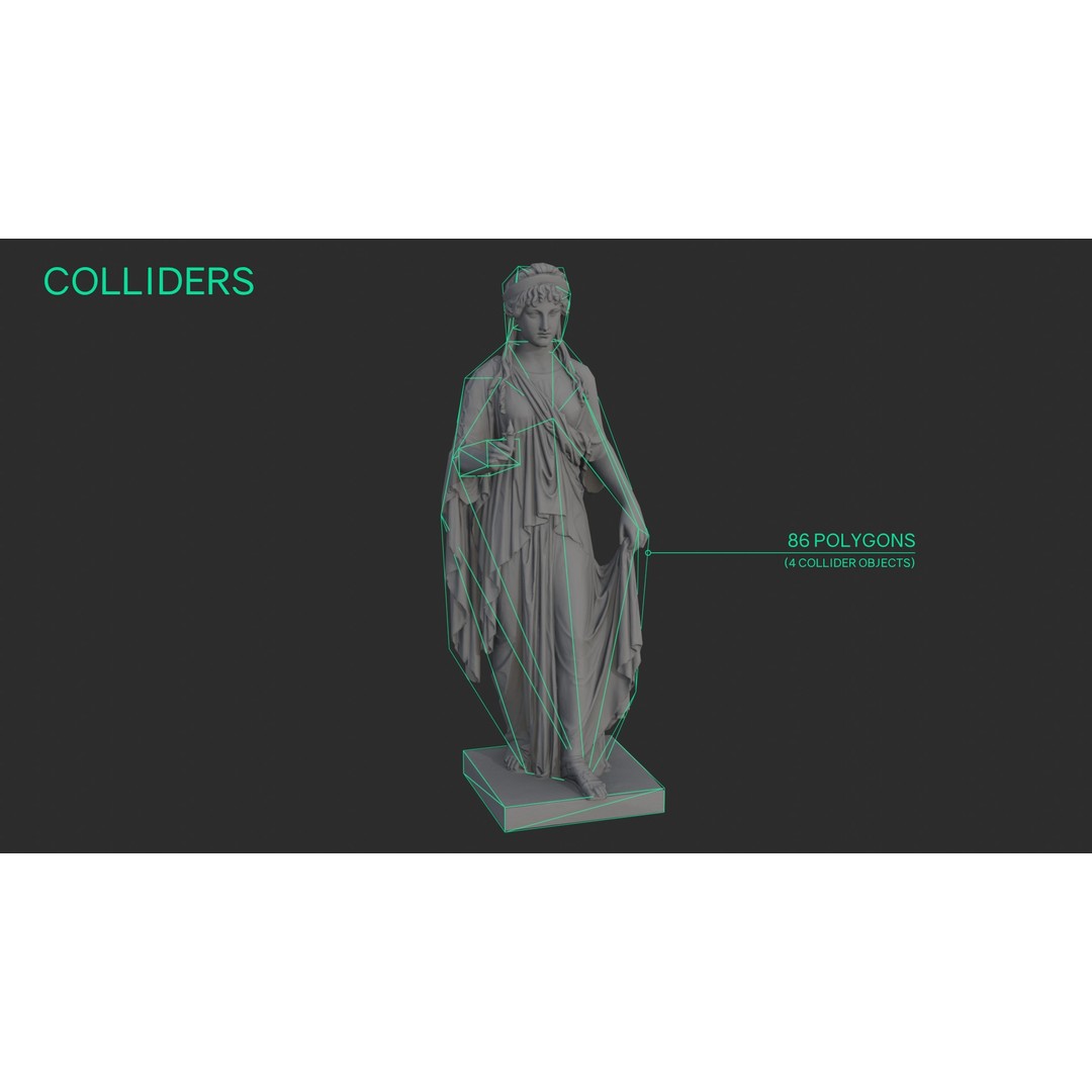 Hope Antique Statue 3D Model – White Marble Low-Poly Game Asset, FBX - View 14
